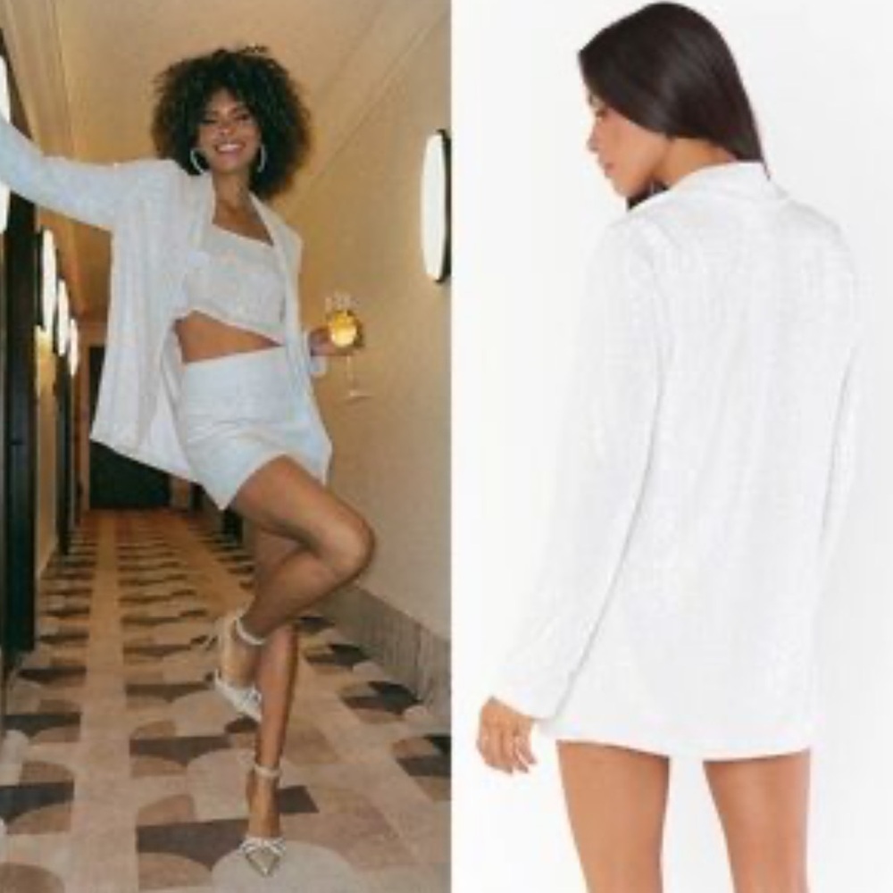 Show Me Your MuMu White Sequin Dance Blazer Size Medium